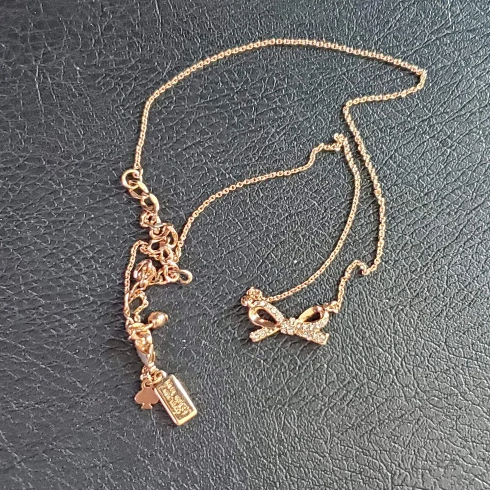 Kate Spade Rose Gold Pave Crystal Bow Pendant Necklace Dainty Designer Girly